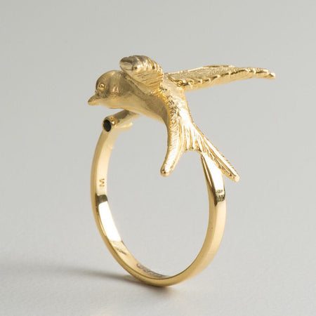 Gold Swallow And Flower Earring