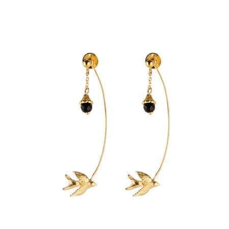 Gold Swallow And Key Earrings