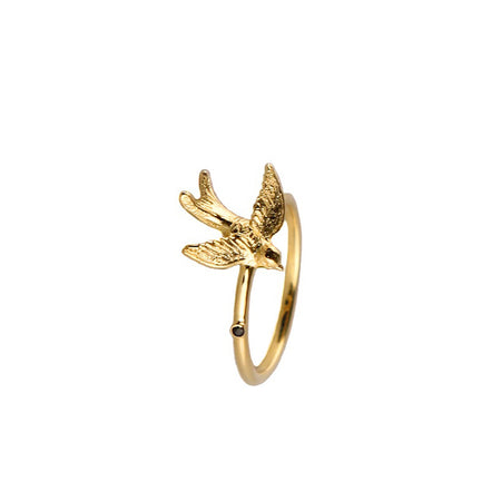 Gold Swallow And Flower Earring