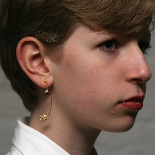 Gold Swallow And Flower Earring - Roz Buehrlen - 2