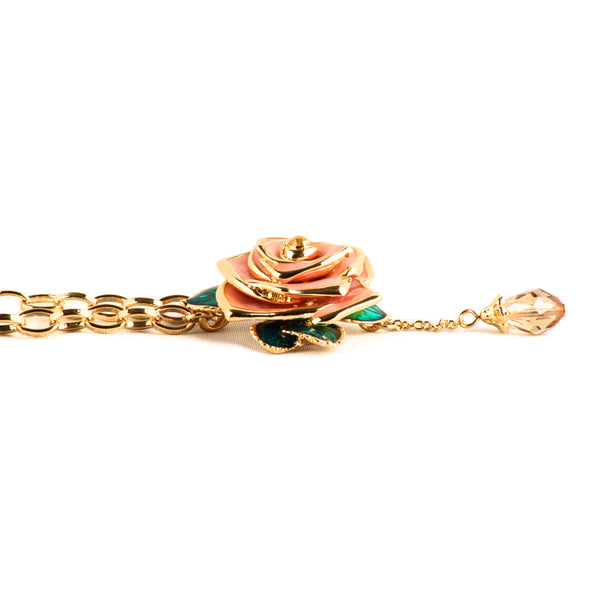 Gold enamel rose necklace