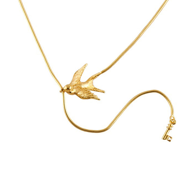 Gold Swallow and Key Necklace - Roz Buehrlen - 2